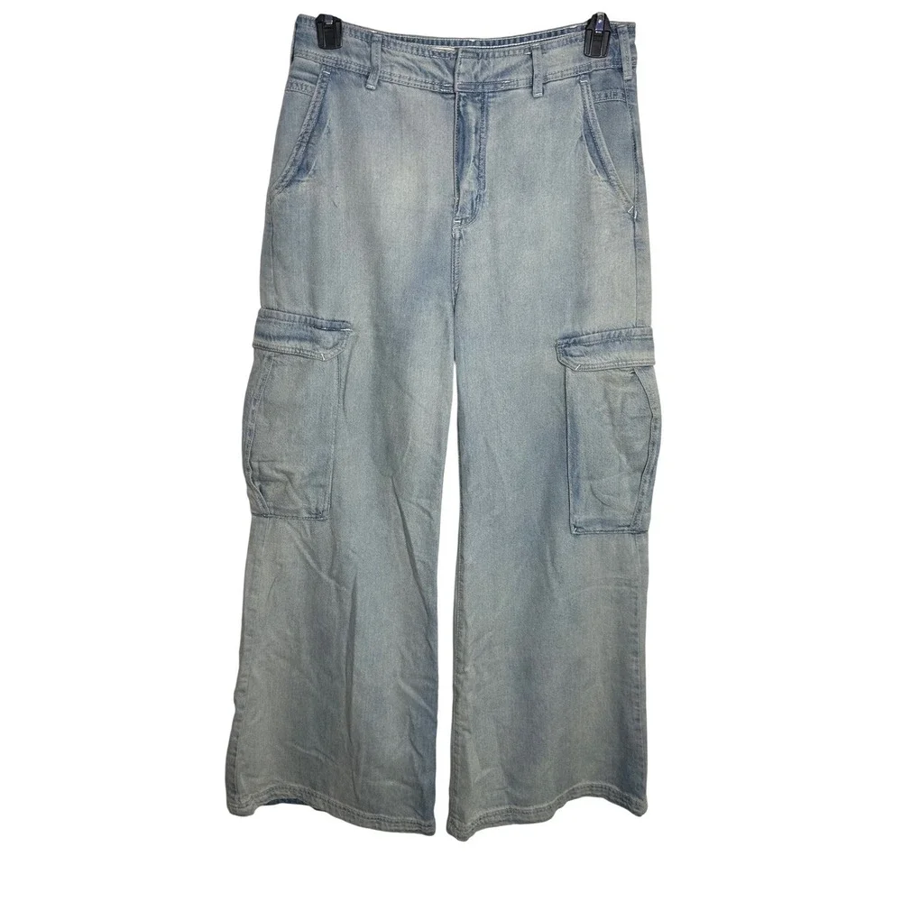 Pilcro Anthropologie Wide Leg Cargo Jeans Womens 29 Light Wash High Rise - Picture 2 of 8